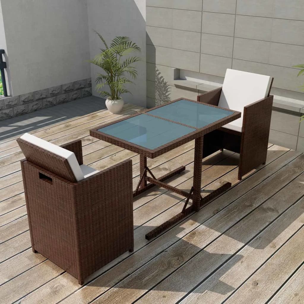 Bistro Set With Cushions Poly Rattan Brown 42540
