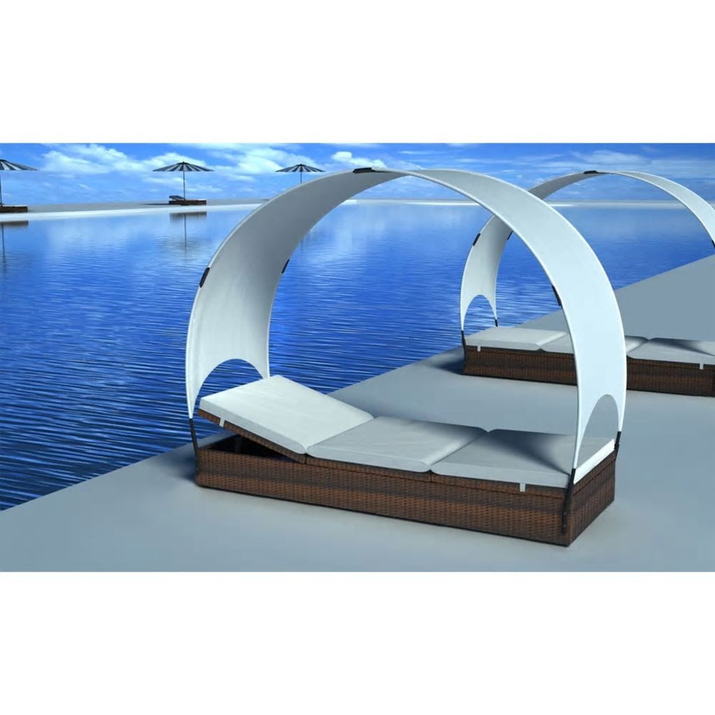 Sun Lounger With Canopy Poly Rattan Brown 42662