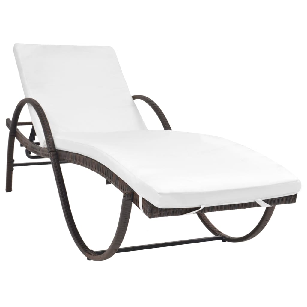 Sun Lounger With Cushion Poly Rattan Brown 42883