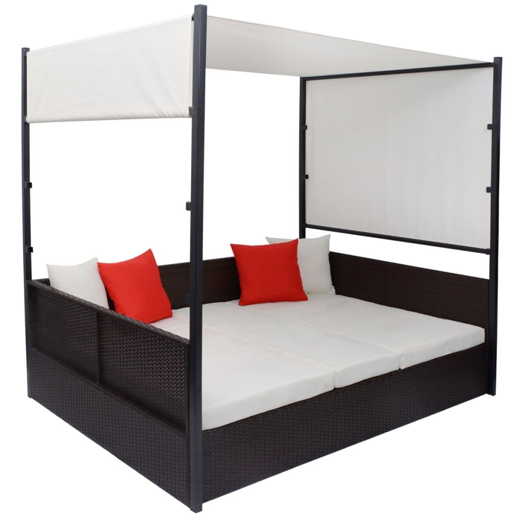 Patio Bed With Canopy Poly Rattan Brown 42900