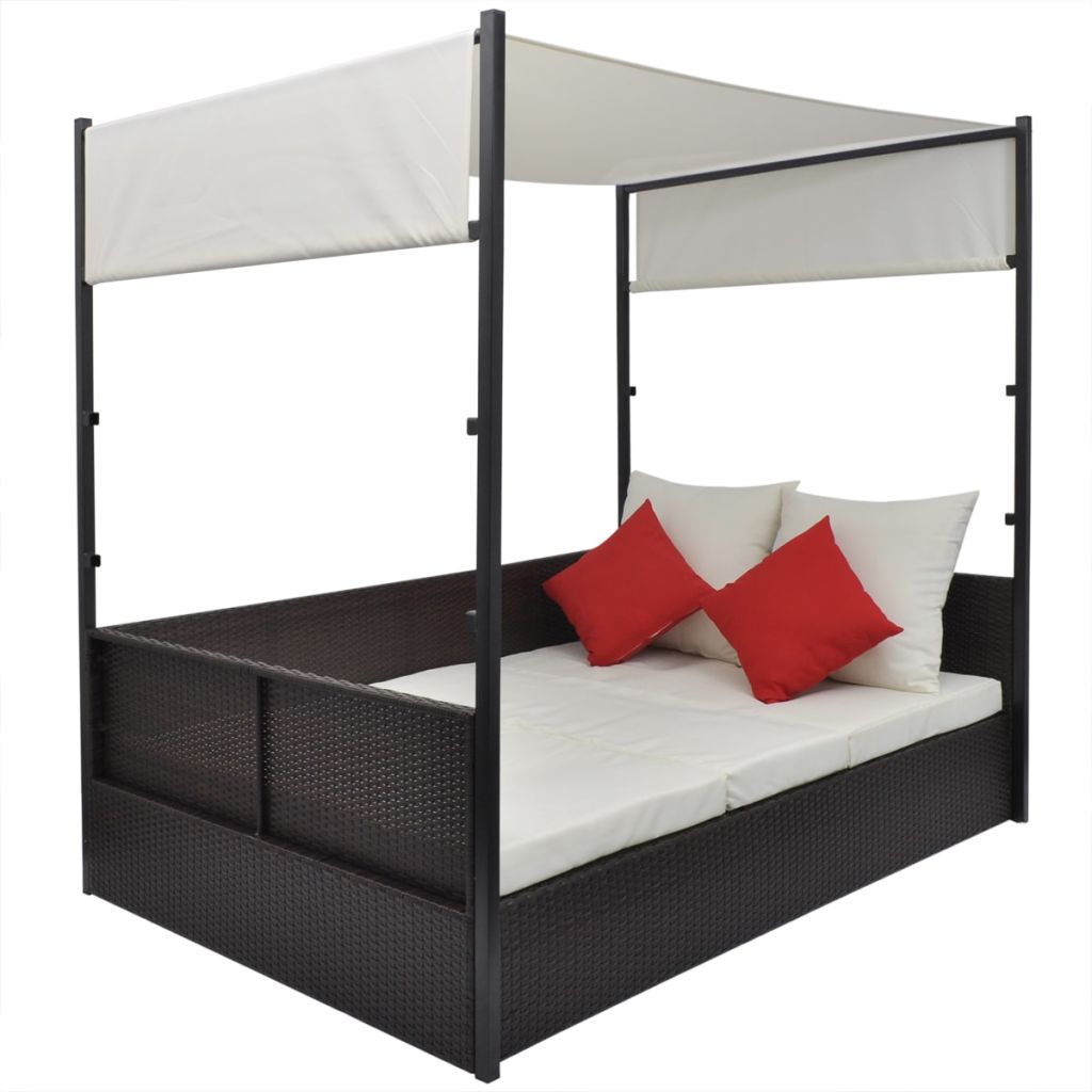 Patio Bed With Canopy Poly Rattan Brown 42900