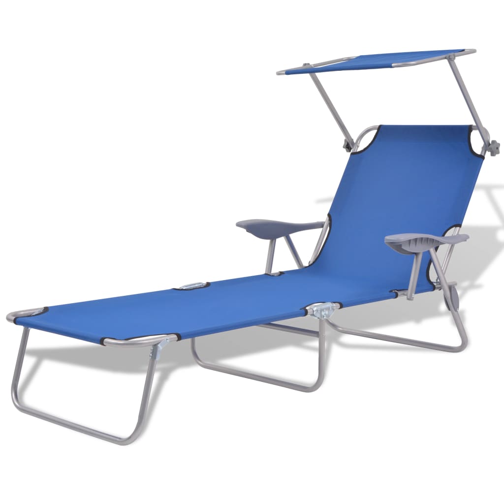 Sun Lounger With Canopy Steel Blue 42931