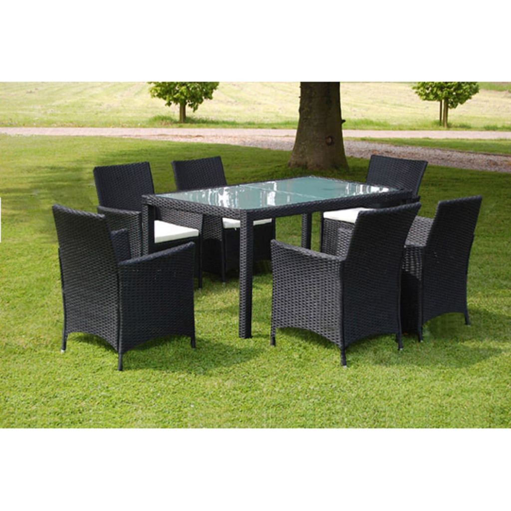 Patio Dining Set With Cushions Poly Rattan Black 43120