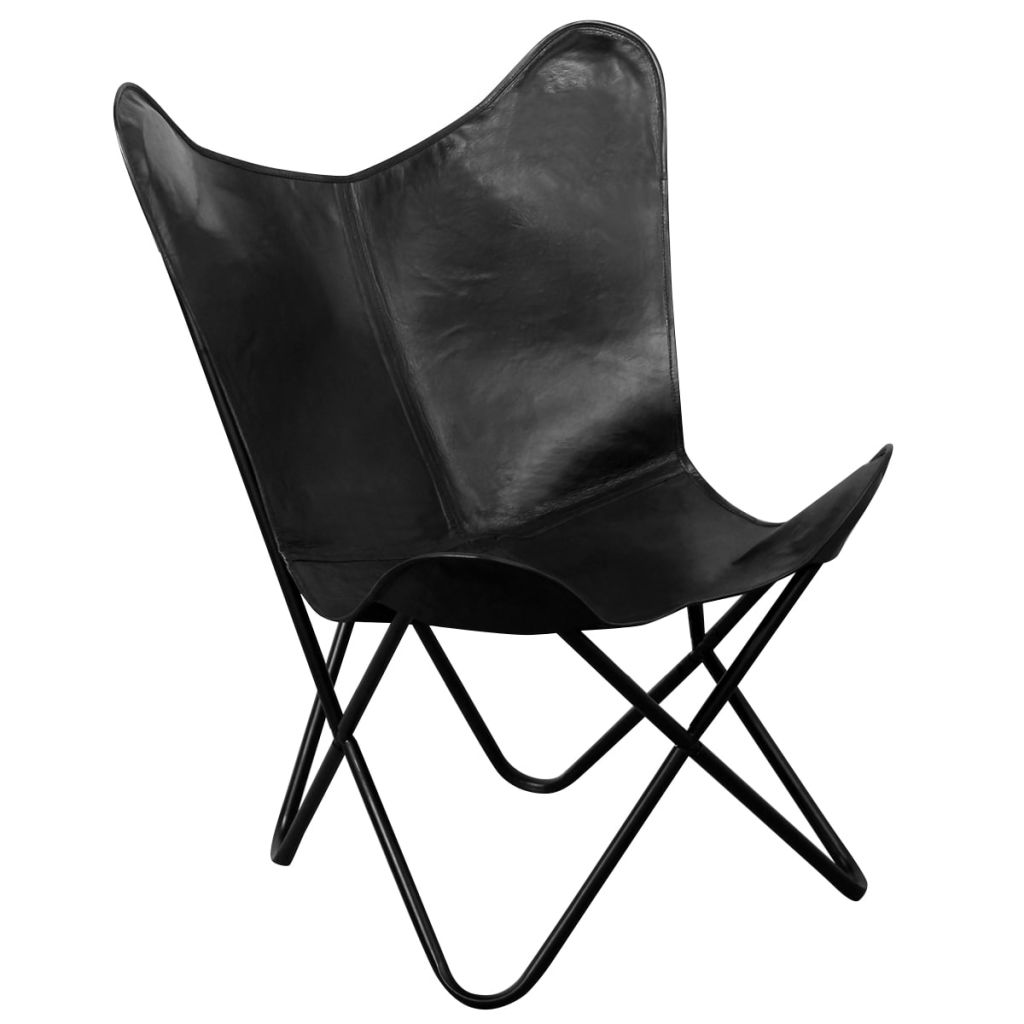 Butterfly Chair Real Leather Black 243695