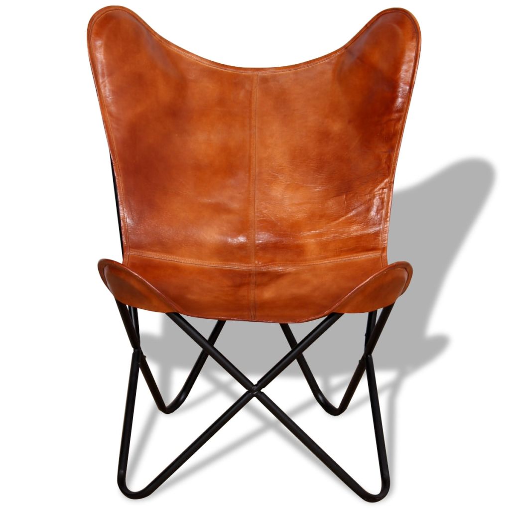 Butterfly Chair Real Leather Brown 243728