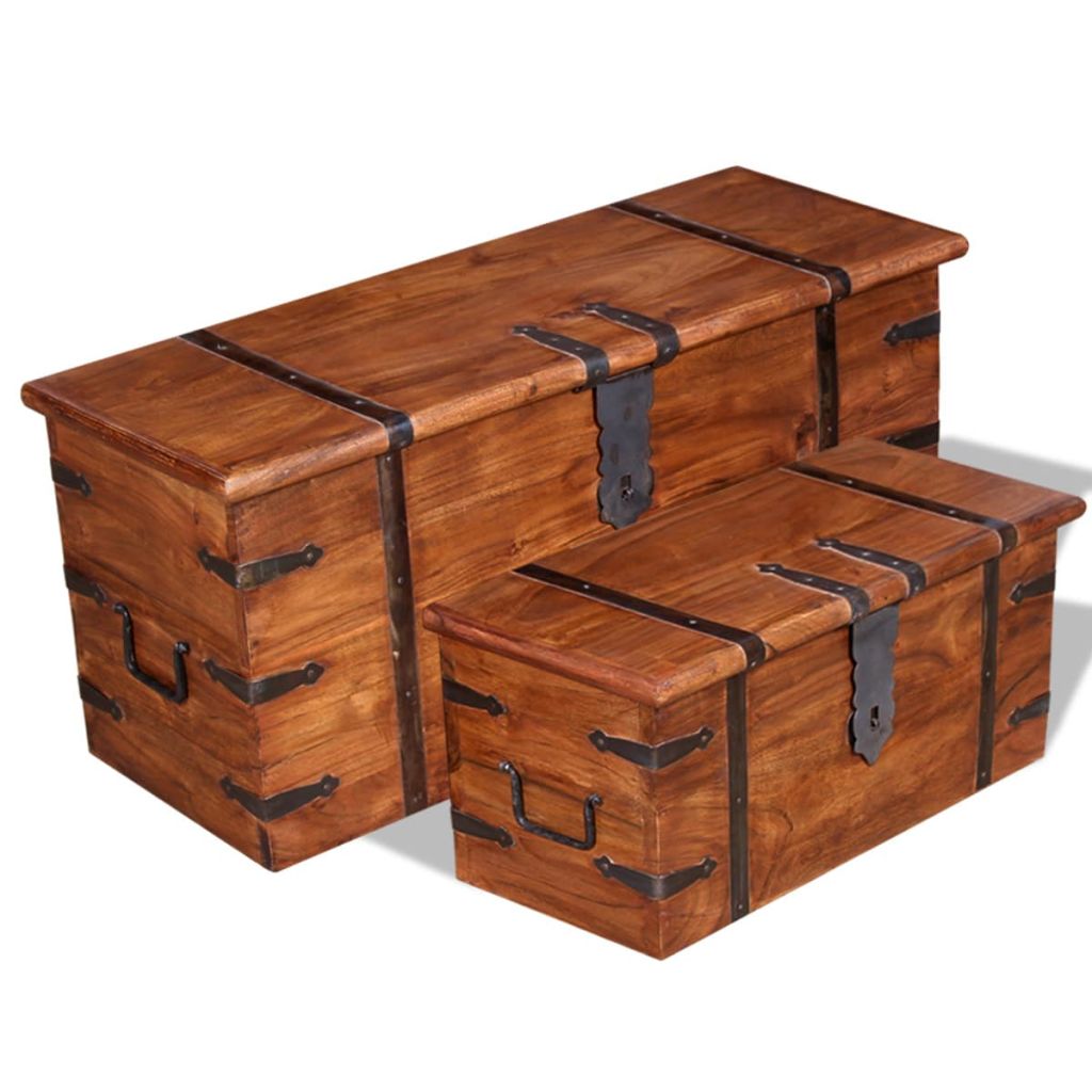 Two Storage Chest Set Solid Wood Brown 244050