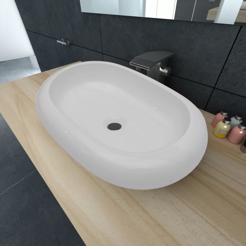 Luxury Ceramic Basin Oval Shaped White 142621