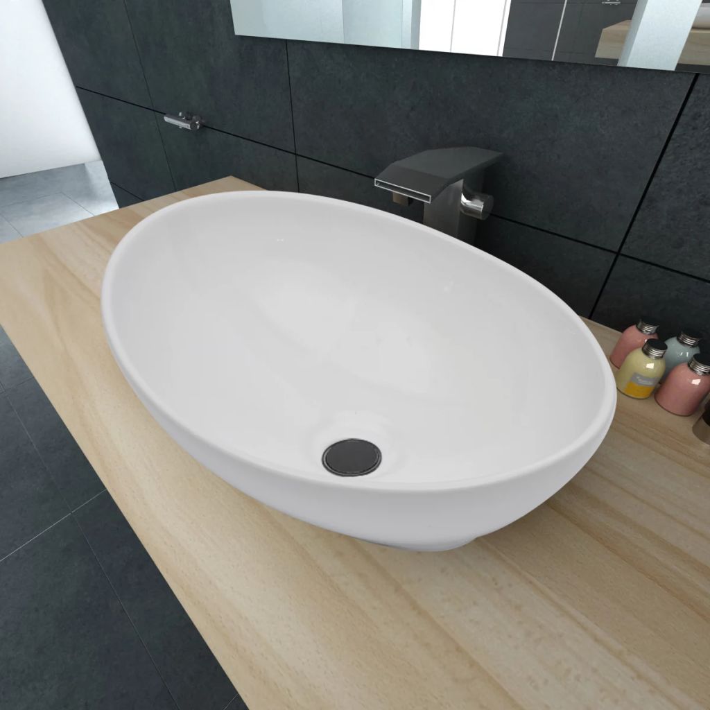Luxury Ceramic Basin Oval Shaped White 142621