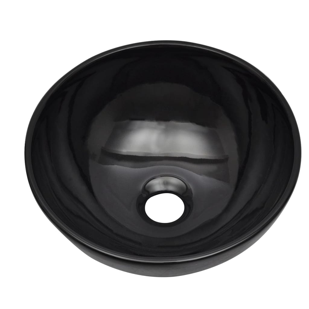 Ceramic Basin With Overflow Faucet Hole Black 142630