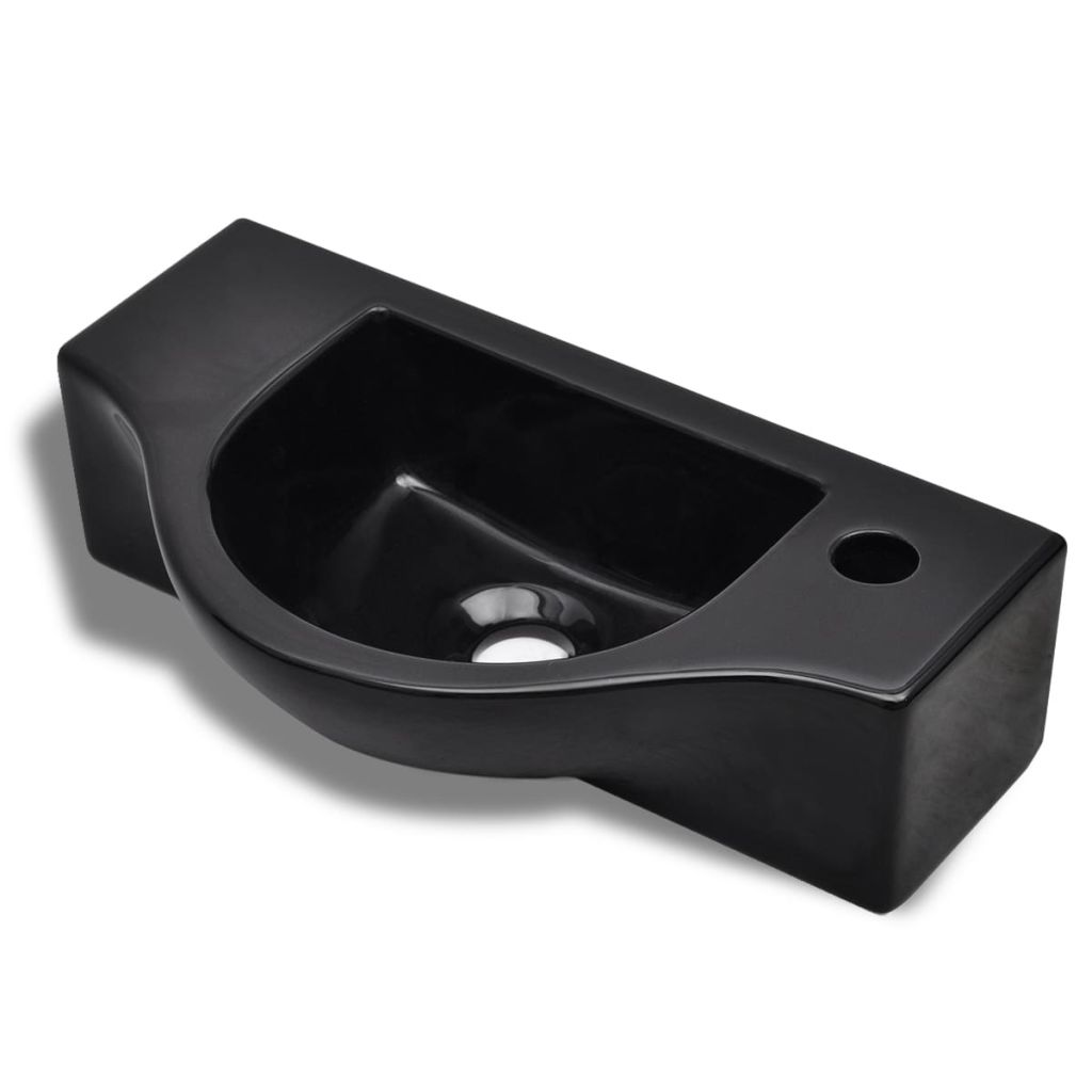 Ceramic Basin With Overflow Faucet Hole Black 142630