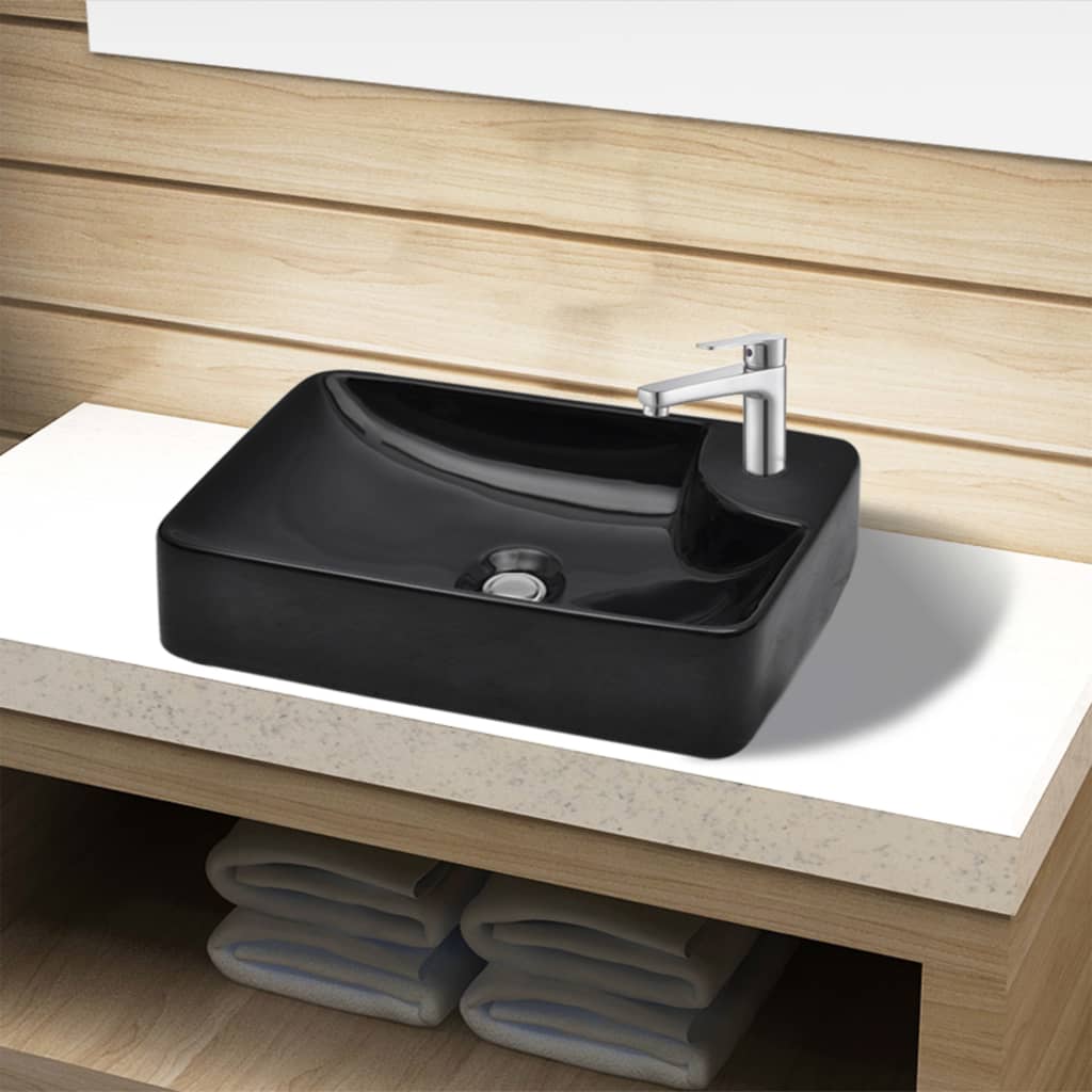 Ceramic Bathroom Sink Basin With Faucet Hole Square 142642