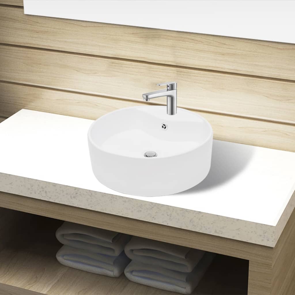Ceramic Bathroom Sink Basin Faucet Overflow Hole Rou 142650
