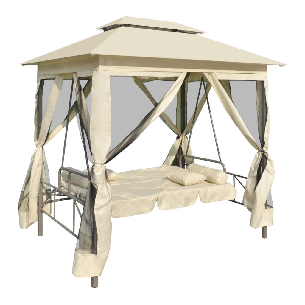 Outdoor Swing Bench With Canopy Sand White 43237