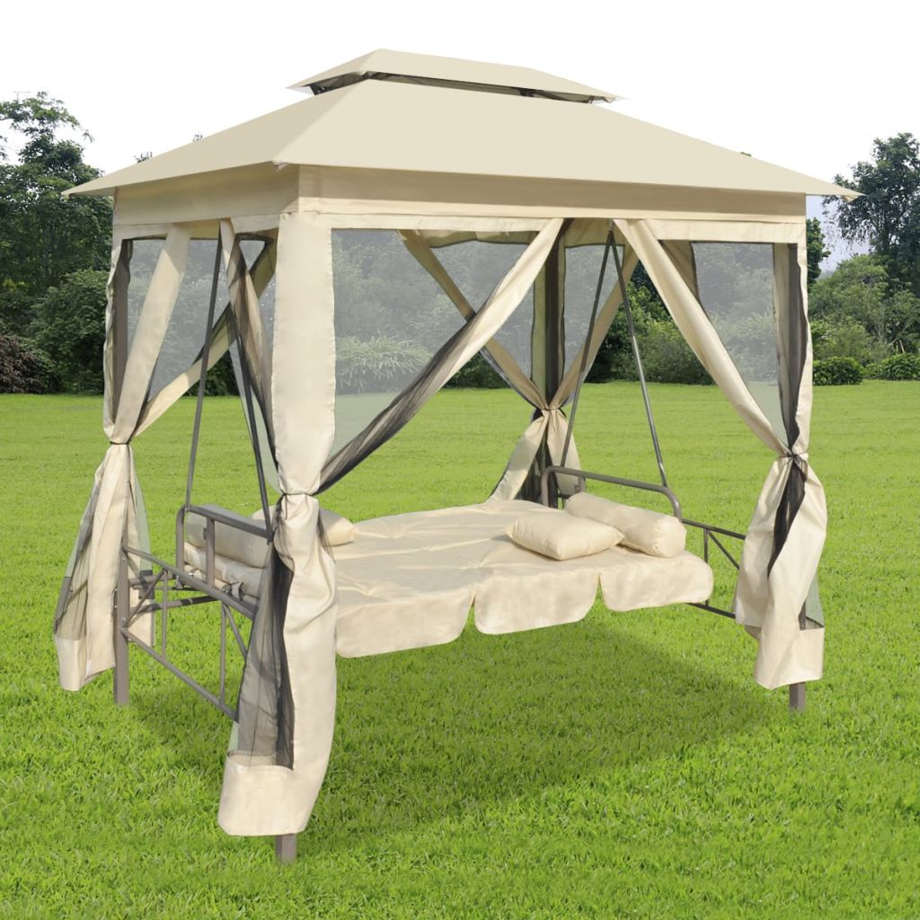 Outdoor Swing Bench With Canopy Sand White 43237