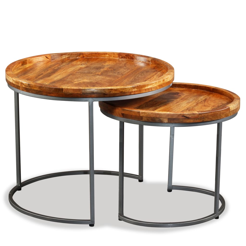 Side Table Set S Solid Mango Wood Brown 244585