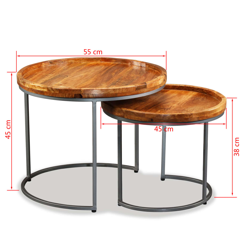 Side Table Set S Solid Mango Wood Brown 244585