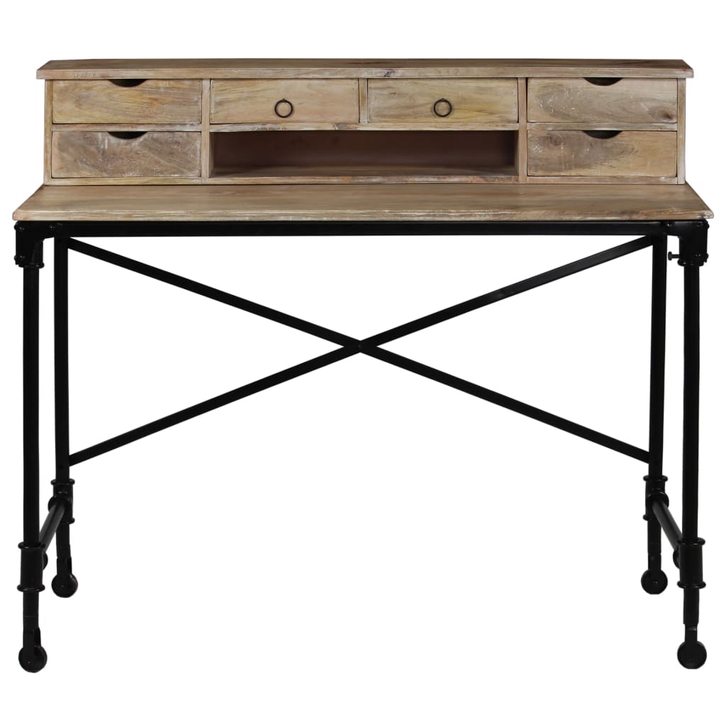 Writing Desk Solid Mango Wood And Steel Brown 244947