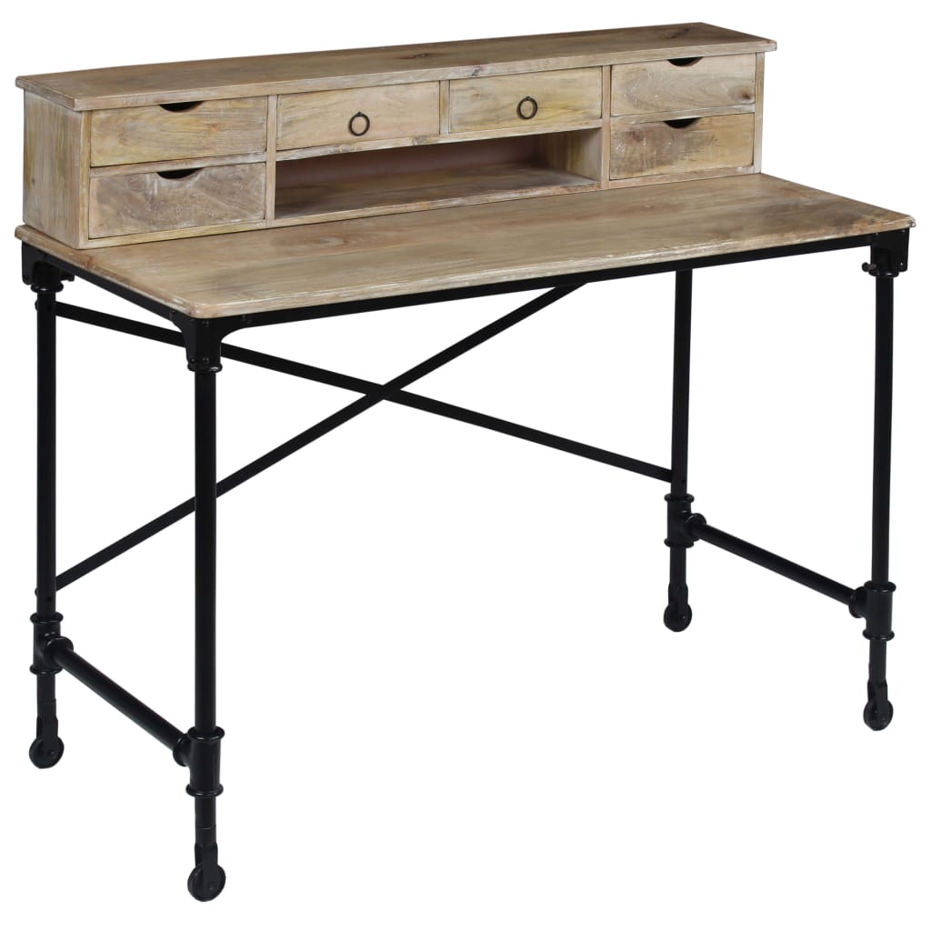 Writing Desk Solid Mango Wood And Steel Brown 244947