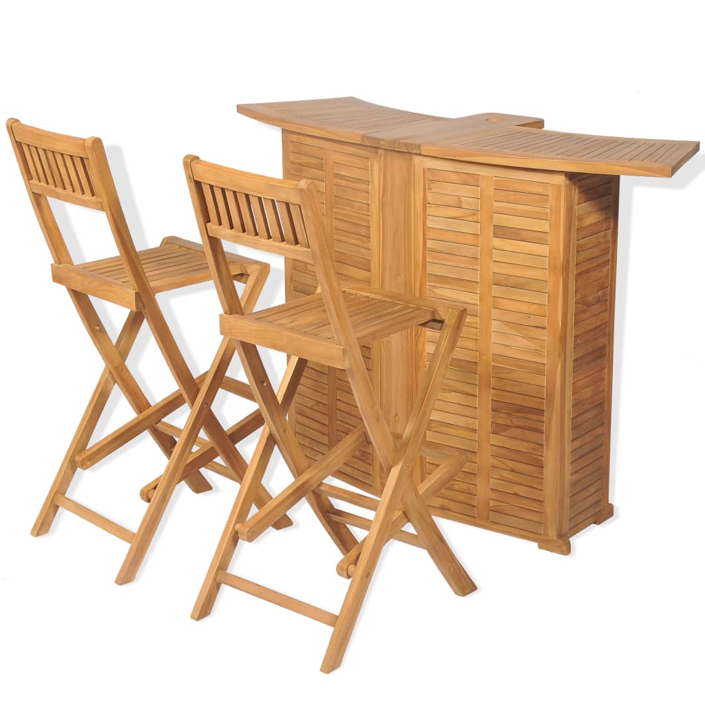Bistro Set With Folding Chairs Solid Teak Wood Brown 43805