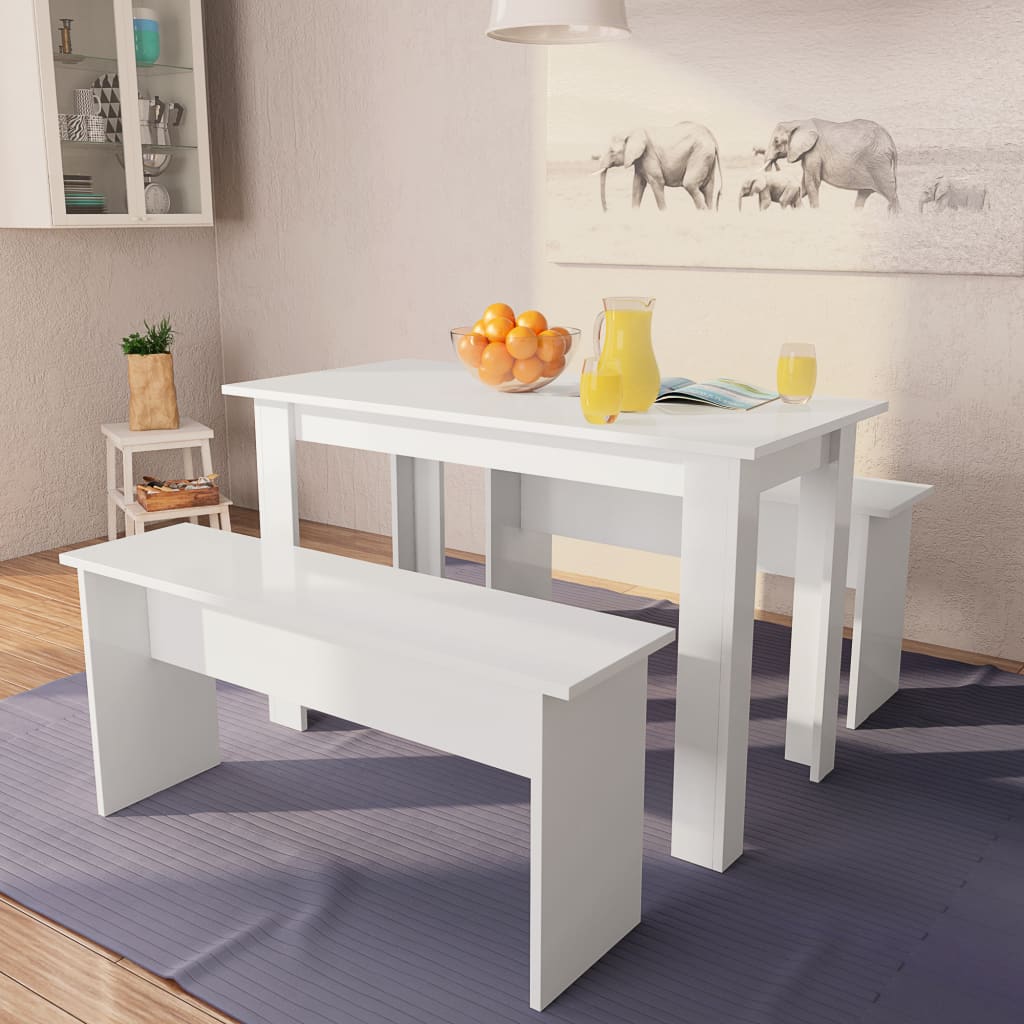 Dining Table And Benches S White 244865