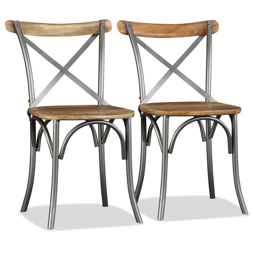 Dining Chairs Solid Mango Wood And Steel Cross Back 274882
