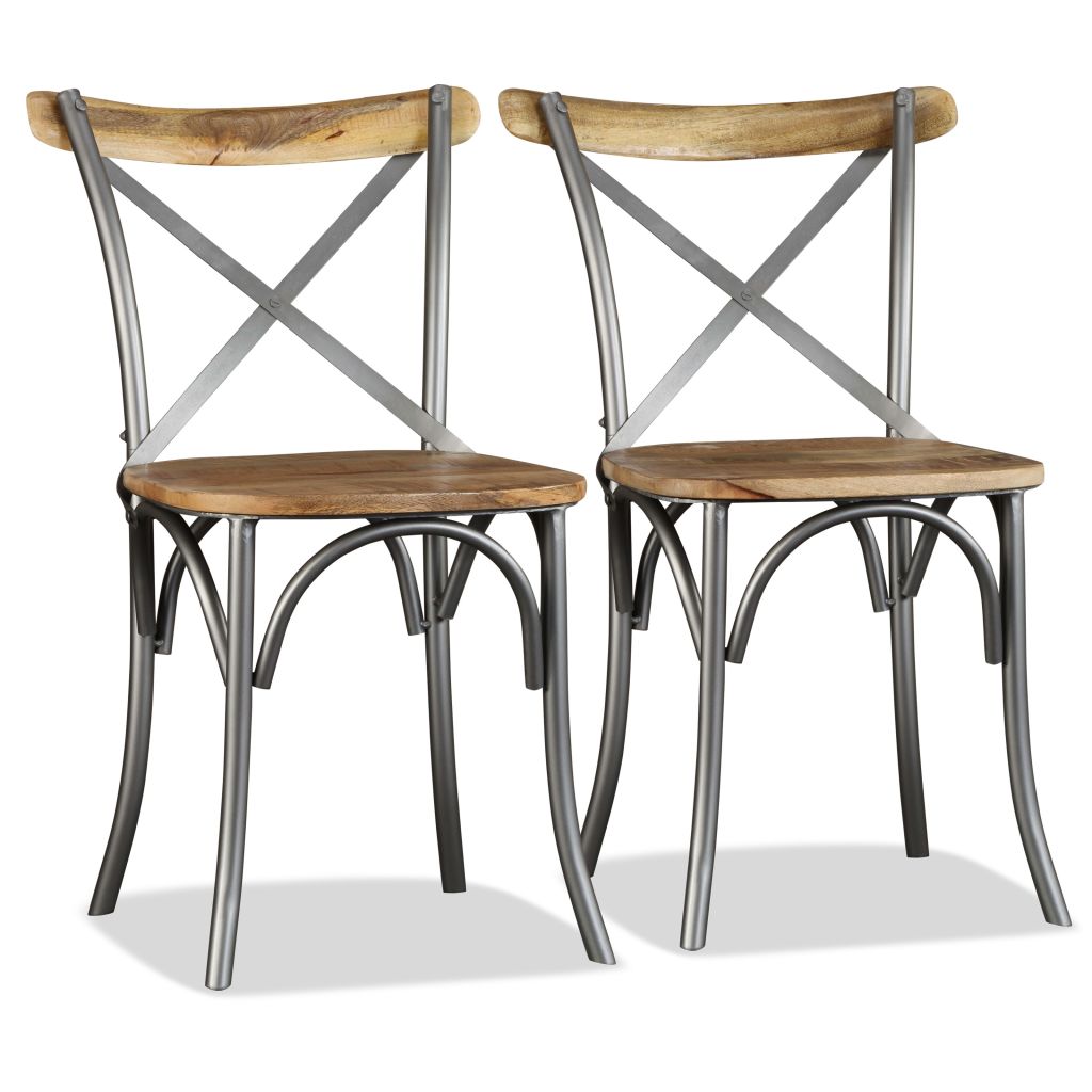 Dining Chairs Solid Mango Wood And Steel Cross Back 274909
