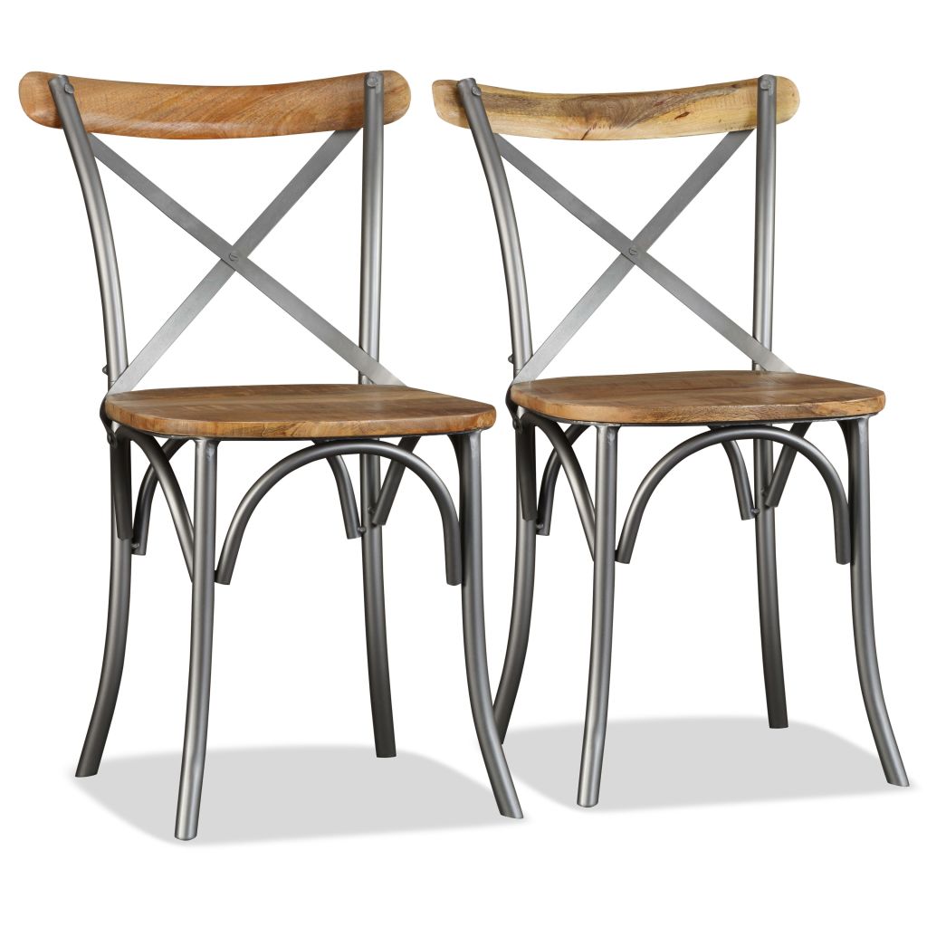 Dining Chairs Solid Mango Wood And Steel Cross Back 274909