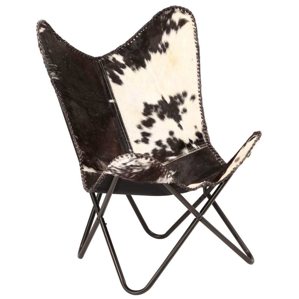 Butterfly Chair And White Genuine Goat Leather Black 246390