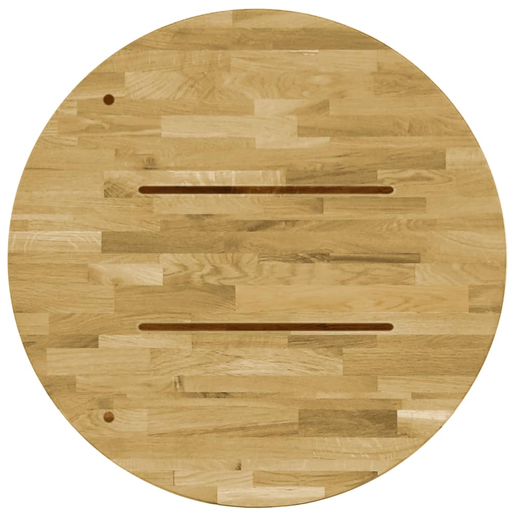 Table Top Solid Oak Wood Round Brown 245981