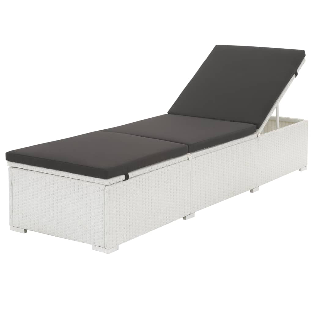 Sun Lounger With Cushion Poly Rattan White 43951