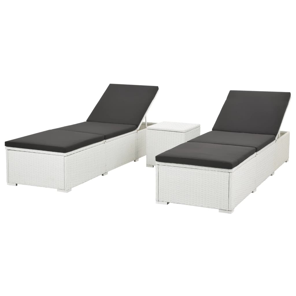 Sun Lounger With Cushion Poly Rattan White 43951