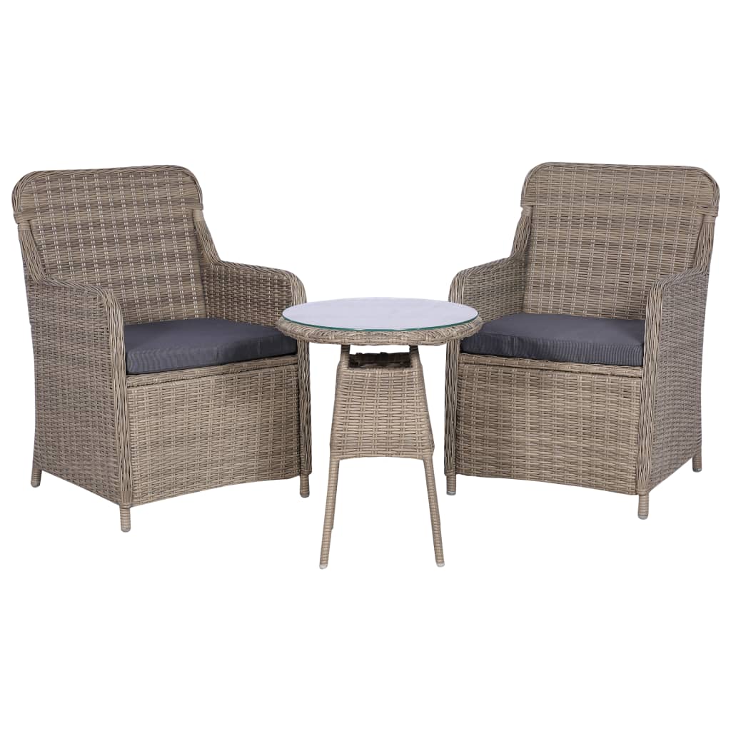 Bistro Set With Cushions Poly Rattan Brown 44149