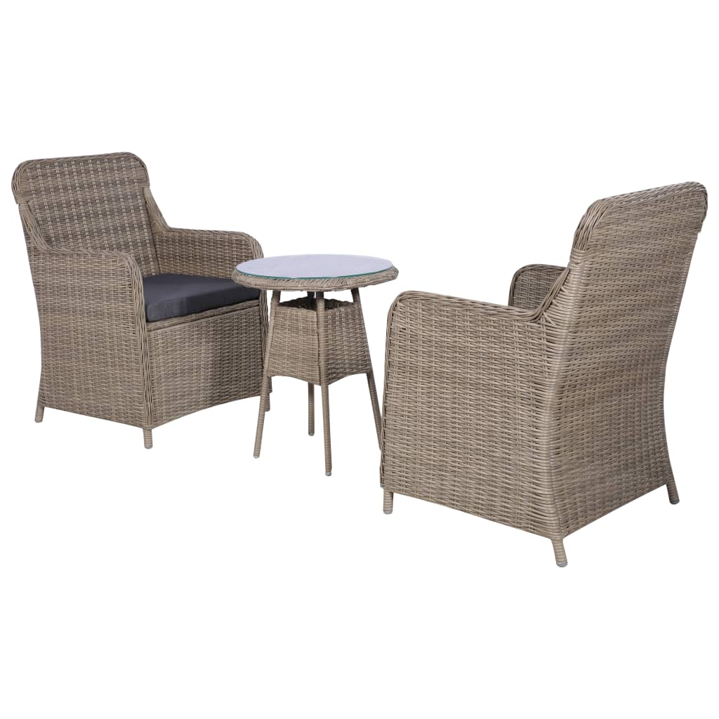 Bistro Set With Cushions Poly Rattan Brown 44149