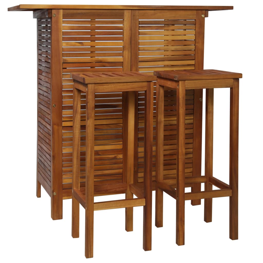 Bar Table And Chair Set Solid Acacia Wood Brown 44008