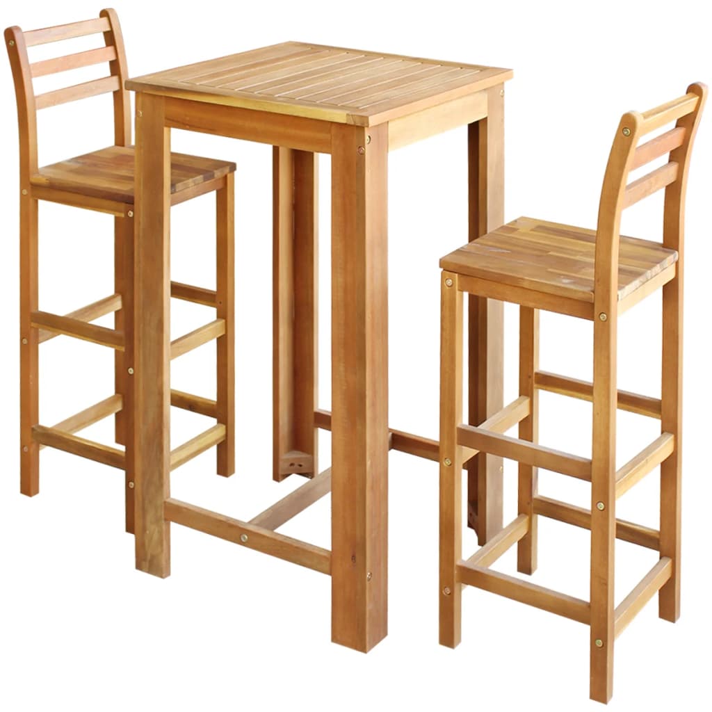 Bar Table And Stool Set S Solid Acacia Wood Brown 246666