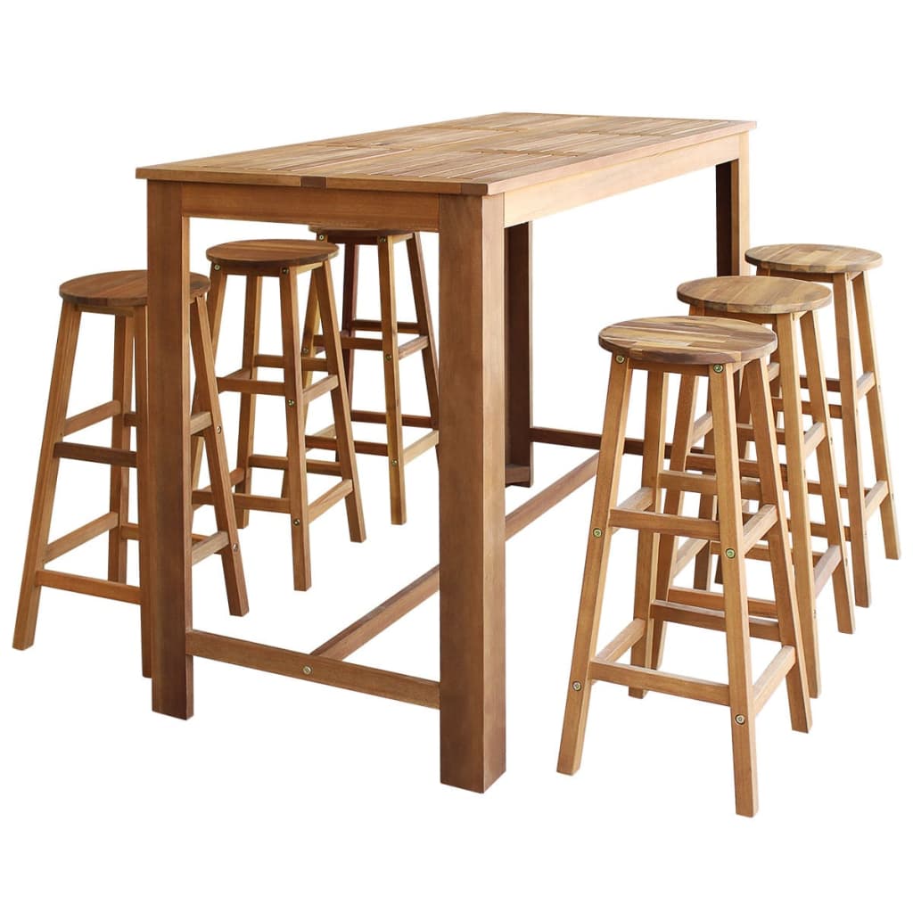 Bar Table And Stool Set S Solid Acacia Wood Brown 246670