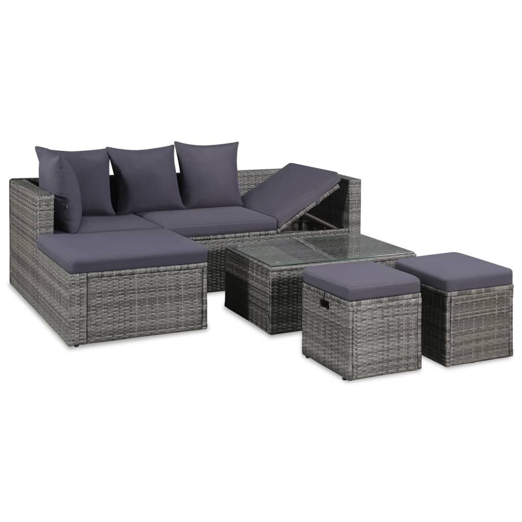 Patio Lounge Set With Cushions Poly Rattan Gray Grey 43956