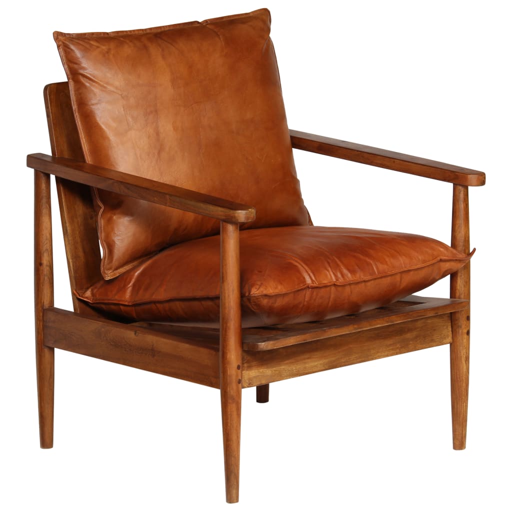 Armchair Real Leather With Acacia Wood Brown 246480