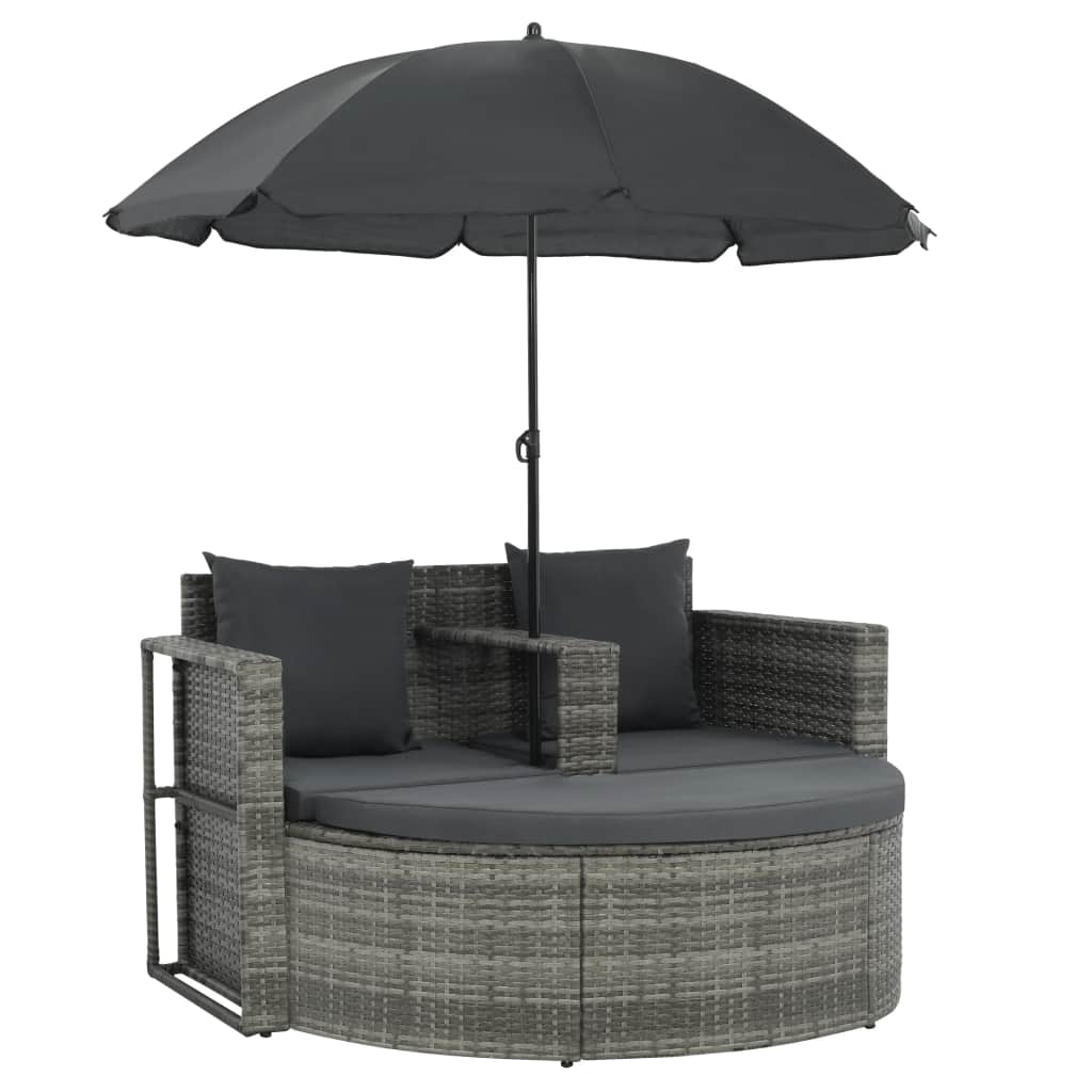 Seater Patio Sofa With Cushions And Parasol Gray Pol 44478