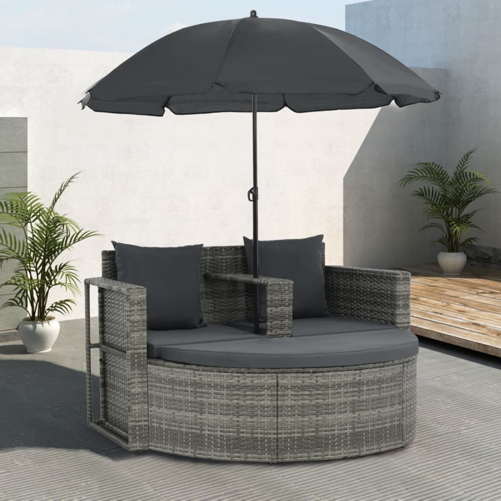 Seater Patio Sofa With Cushions And Parasol Gray Pol 44478