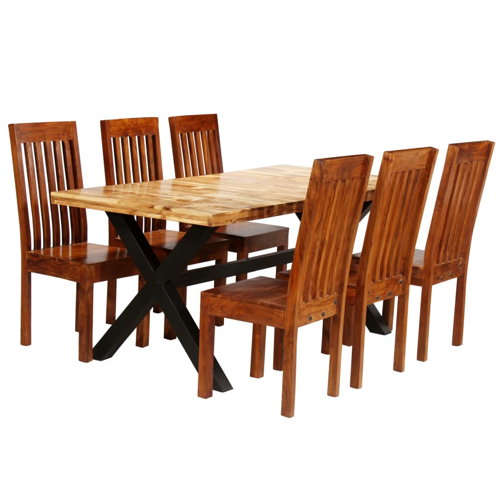 Dining Table Set S Solid Acacia And Mango Wood Brown 275333