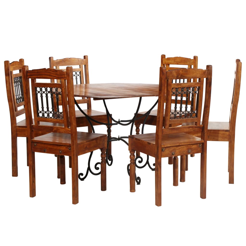 Dining Table Set S Solid Acacia And Mango Wood Brown 275333