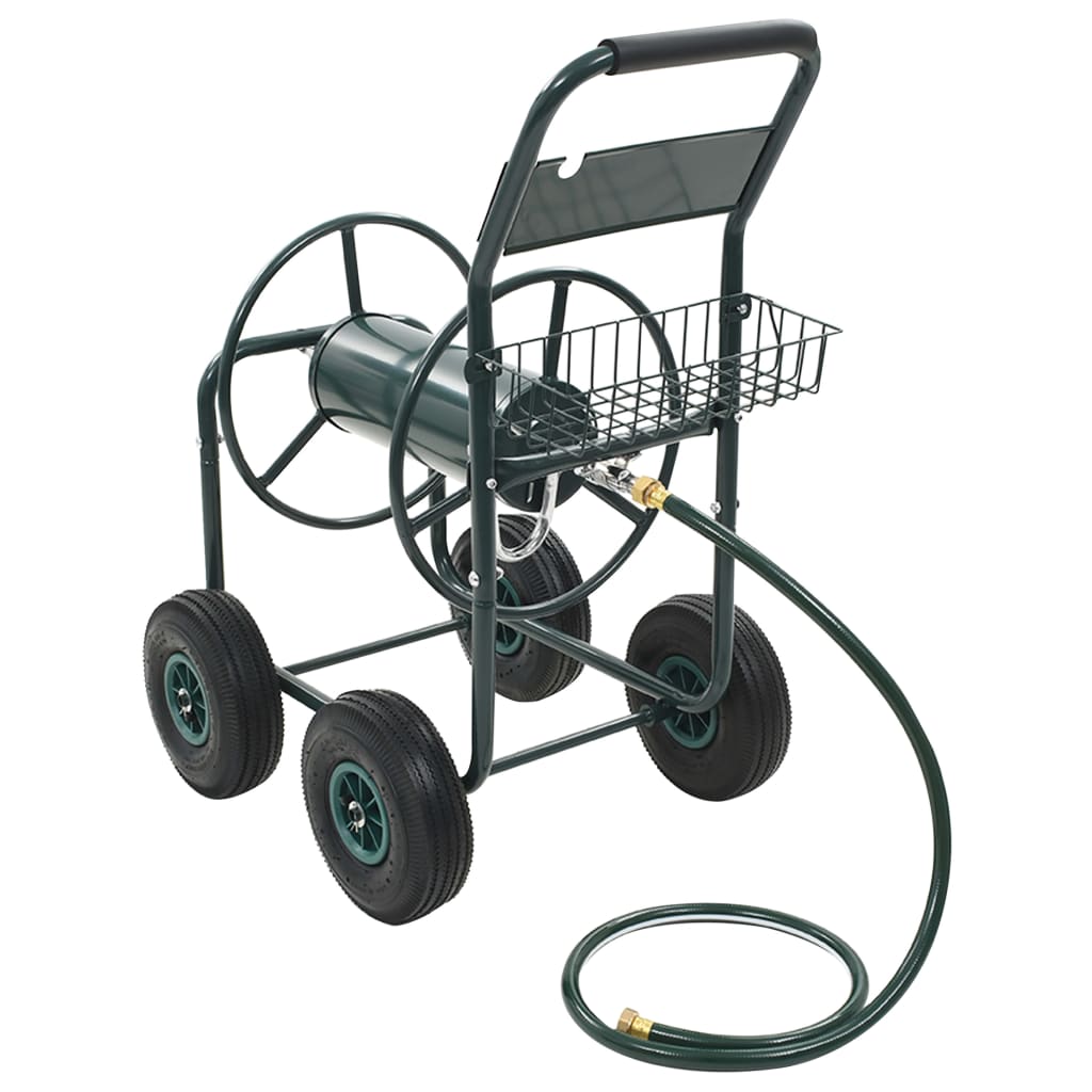 Garden Hose Trolley With Hose Connector Steel Green 143777