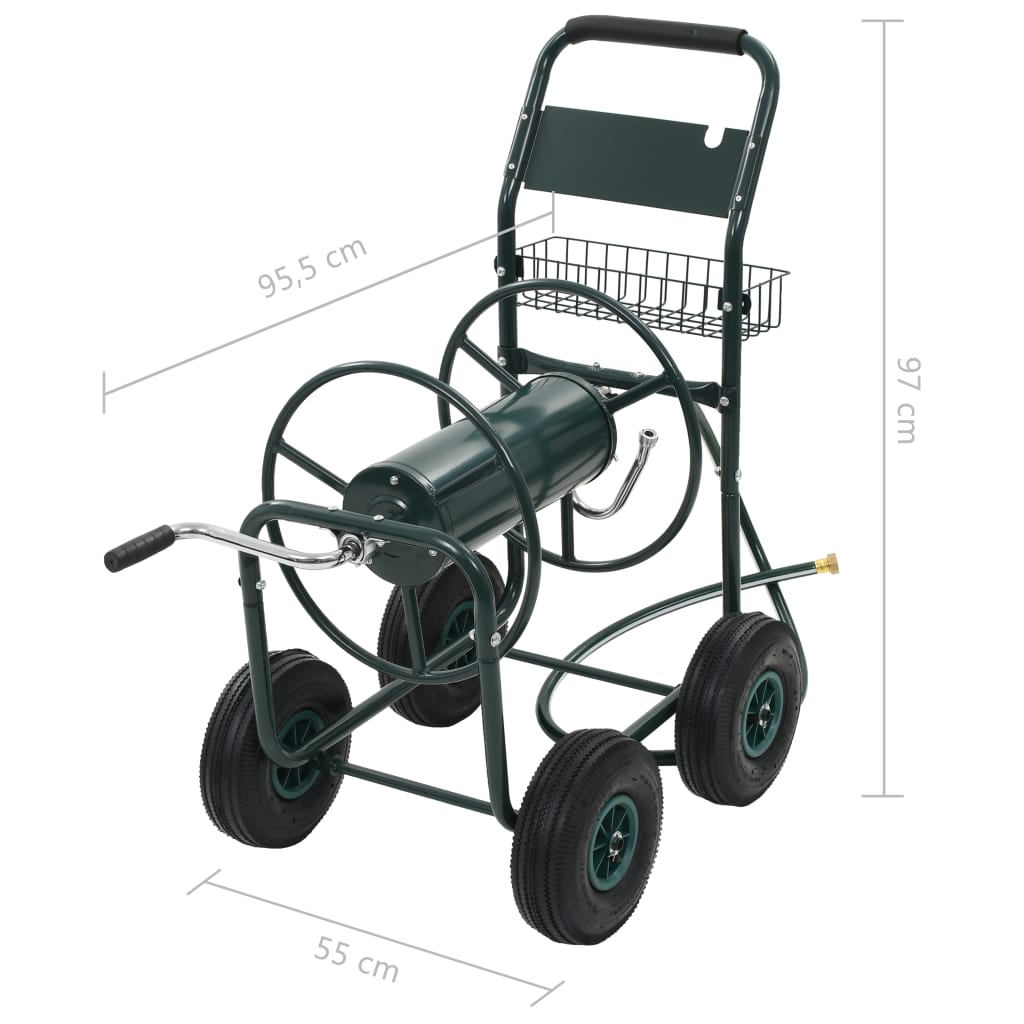 Garden Hose Trolley With Hose Connector Steel Green 143777