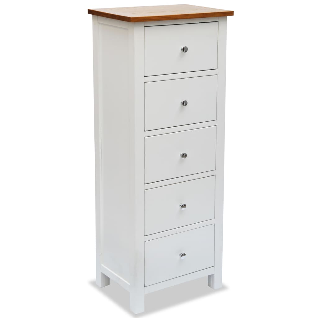Tall Chest Of Drawers Solid Oak Wood White 247051