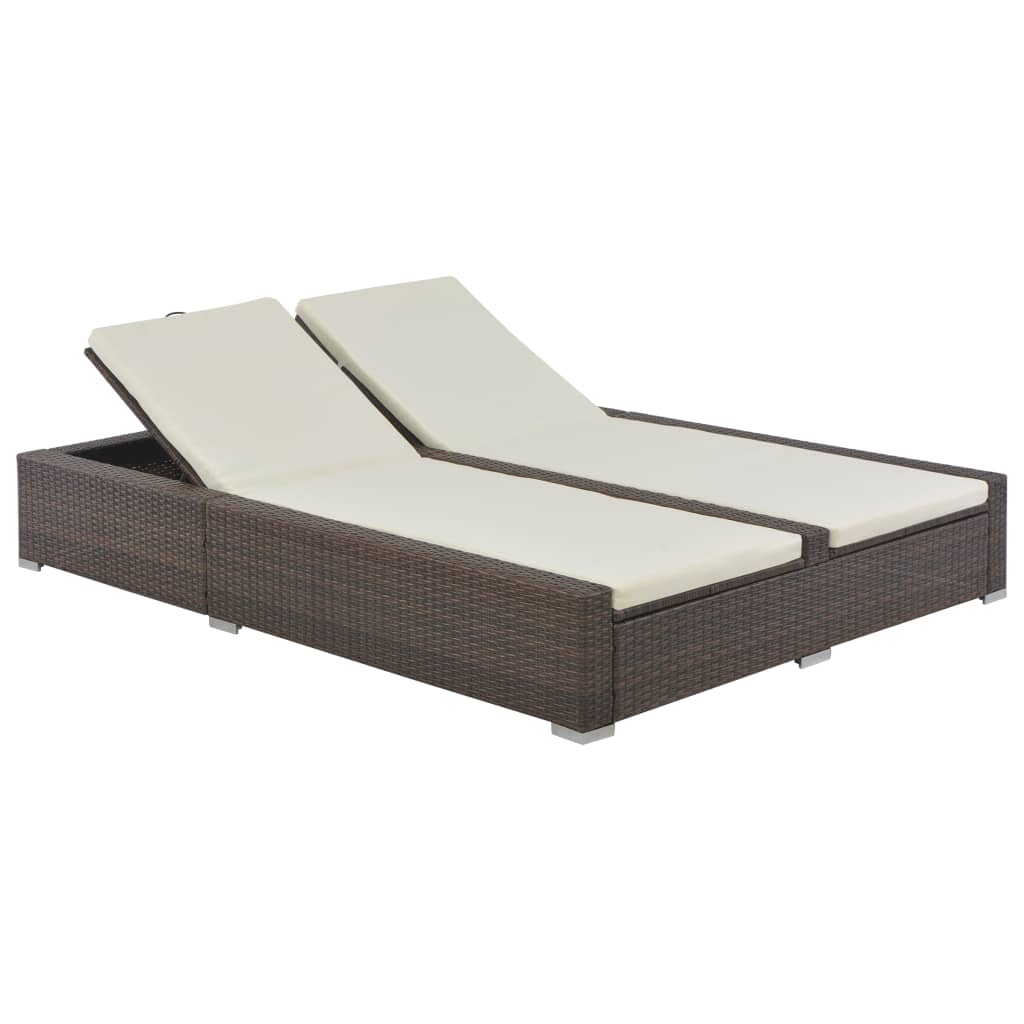 Double Sun Lounger Poly Rattan Brown 44751