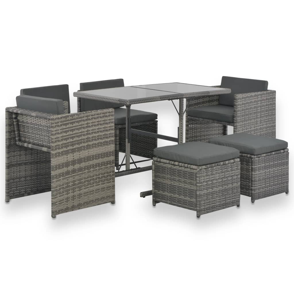Patio Dining Set With Cushions Poly Rattan Gray Grey 44721
