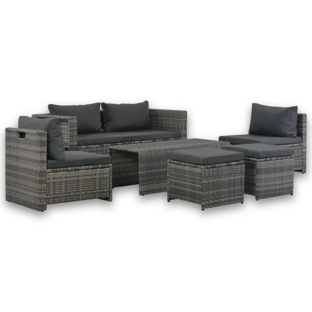 Patio Dining Set With Cushions Poly Rattan Gray Grey 44721