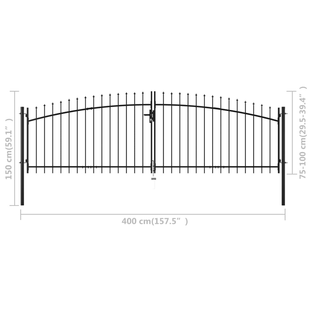 Single Door Fence Gate With Hoop Top Black 144361
