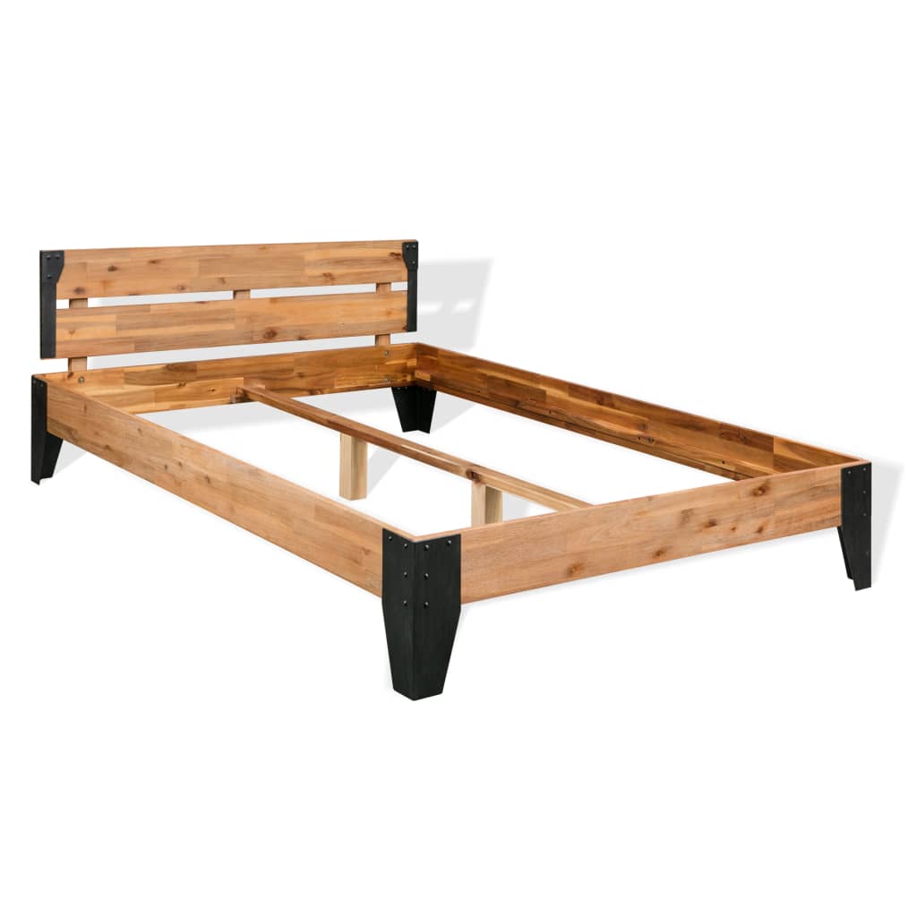 Bed Frame Solid Acacia Wood Steel Brown 281453